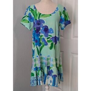 Vtg Jams World Hattie Short Sleeve Floral Print Dress Violet Size L